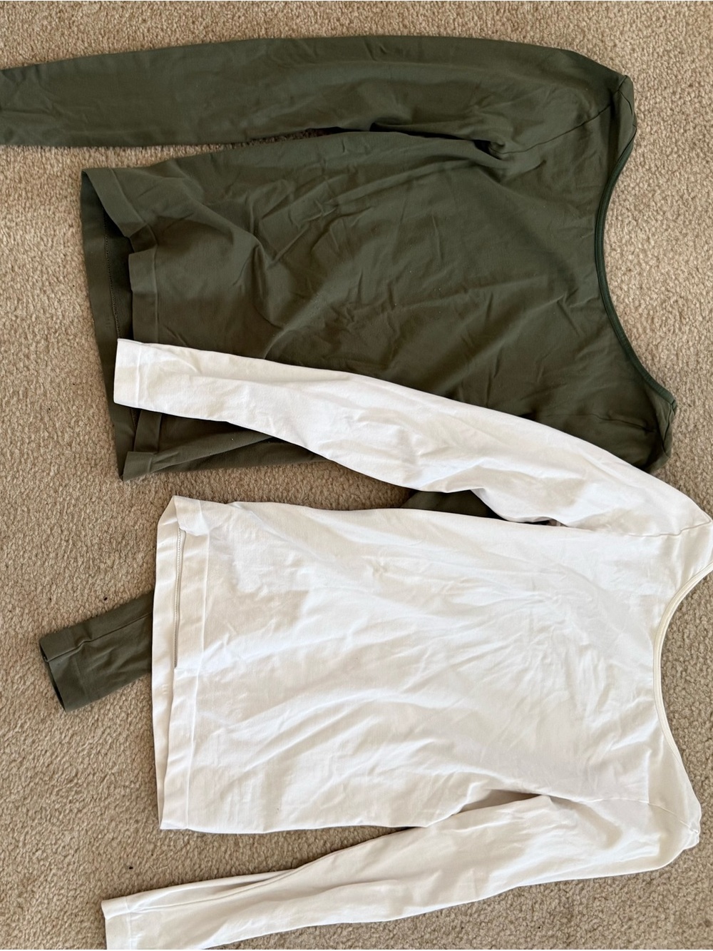 Long Sleeve Crew Neck Tee - Olive Green & White